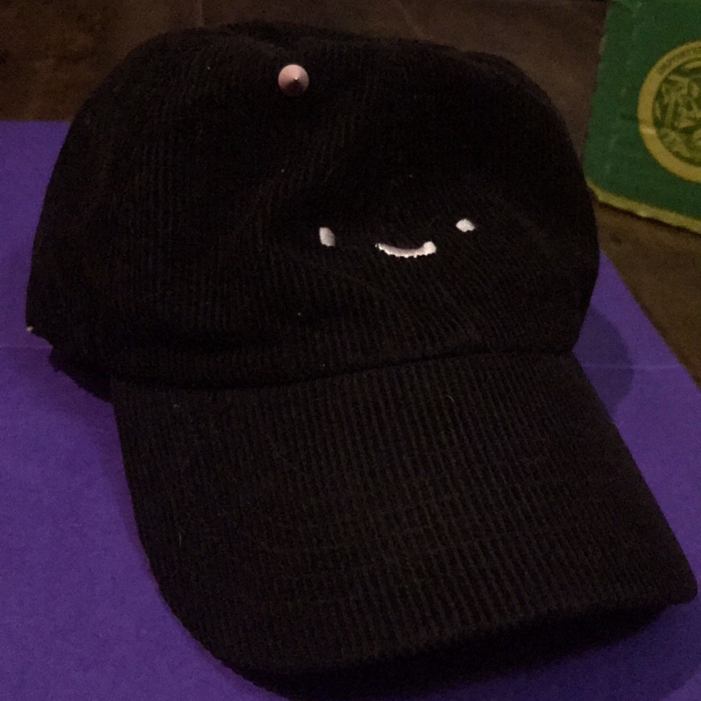 Black corduroy tsuki - smiley face with horns